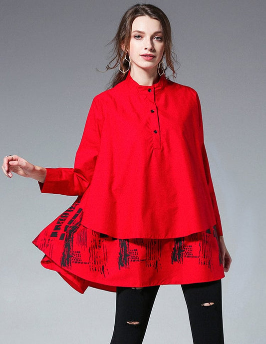 Loose Fashion Versatile Printed Blouse BLO2303160035REDL Red / 8/10 (L)