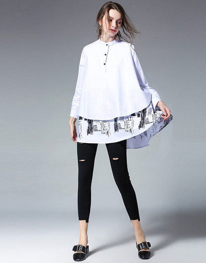 Loose Fashion Versatile Printed Blouse BLO2303160035WHIL White / 8/10 (L)