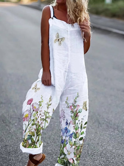 Loose Floral Sleeveless Wide-Leg Jumpsuit JUM2107021176WHIS White / 2 (S)