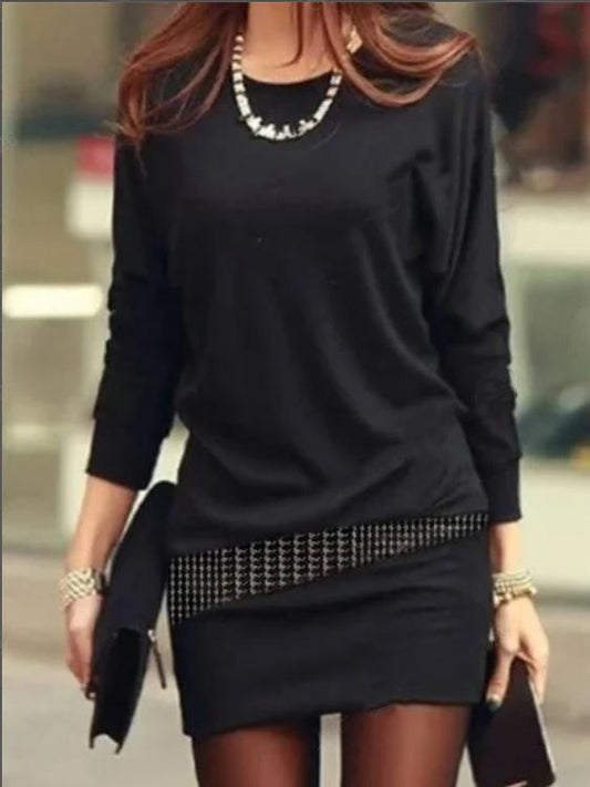 Batwing Style Loose Round Neck Long Sleeve Dress