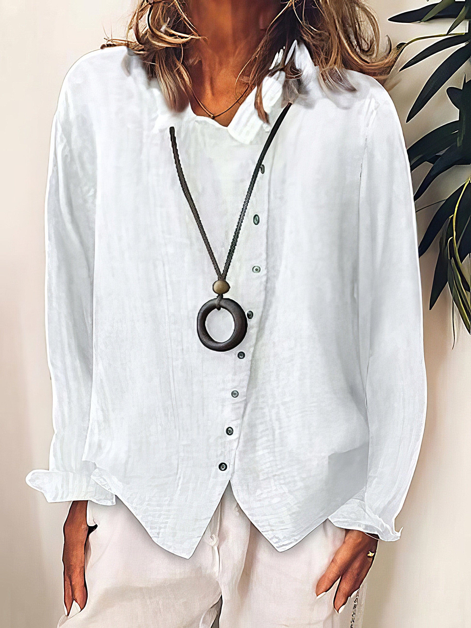 Loose Solid Buttons Long Sleeves Blouses BLO2107021145WHIS White / 2 (S)