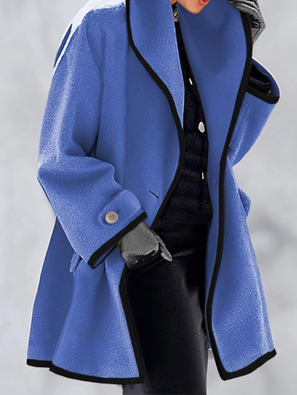 Loose Solid Hooded Woolen Coat COA2111111295BLUS Blue / 2 (S)