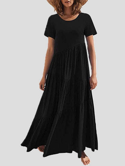Loose Solid Round Neck Short Sleeve Dress DRE2206104415BLAS Black / 2 (S)