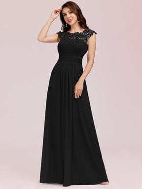 Maxi Lace Cap Sleeve Long Formal Evening Dress DRE230912A2681BLK4 Black / 4