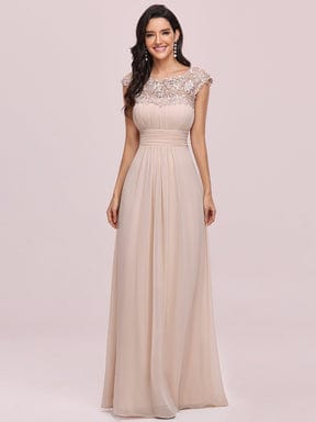 Maxi Lace Cap Sleeve Long Formal Evening Dress DRE230912A2691BSH4 Pink / 4