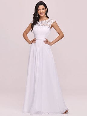 Maxi Lace Cap Sleeve Long Formal Evening Dress DRE230912A2671WHT4 White / 4