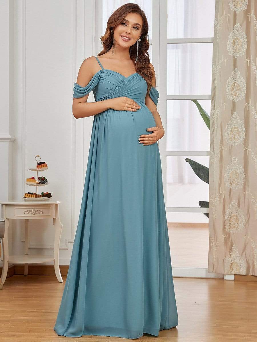 Off-Shoulder Spaghetti Strap A-Line Maternity Dress DRE2310040003BLU4 Blue / 4