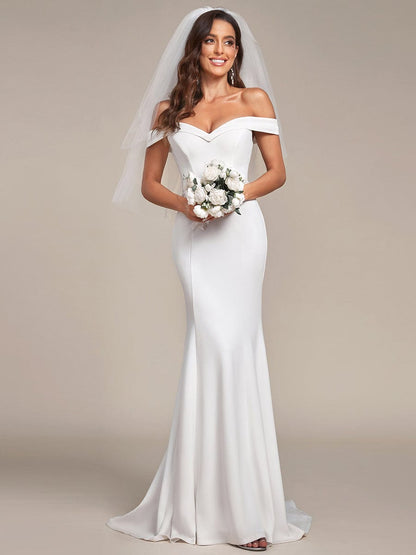 Off the Shoulder Mermaid Corset Eloping Dress for Wedding DRE2310040021WHI4 White / 4