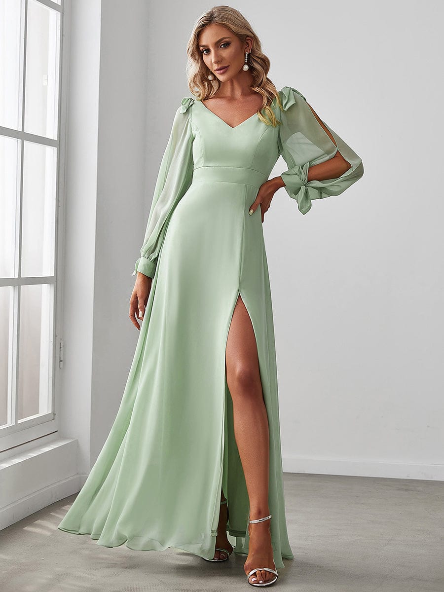 Open Lantern Sleeve A-Line Bridesmaid Dress DRE2310040005LGN4 LightGreen / 4