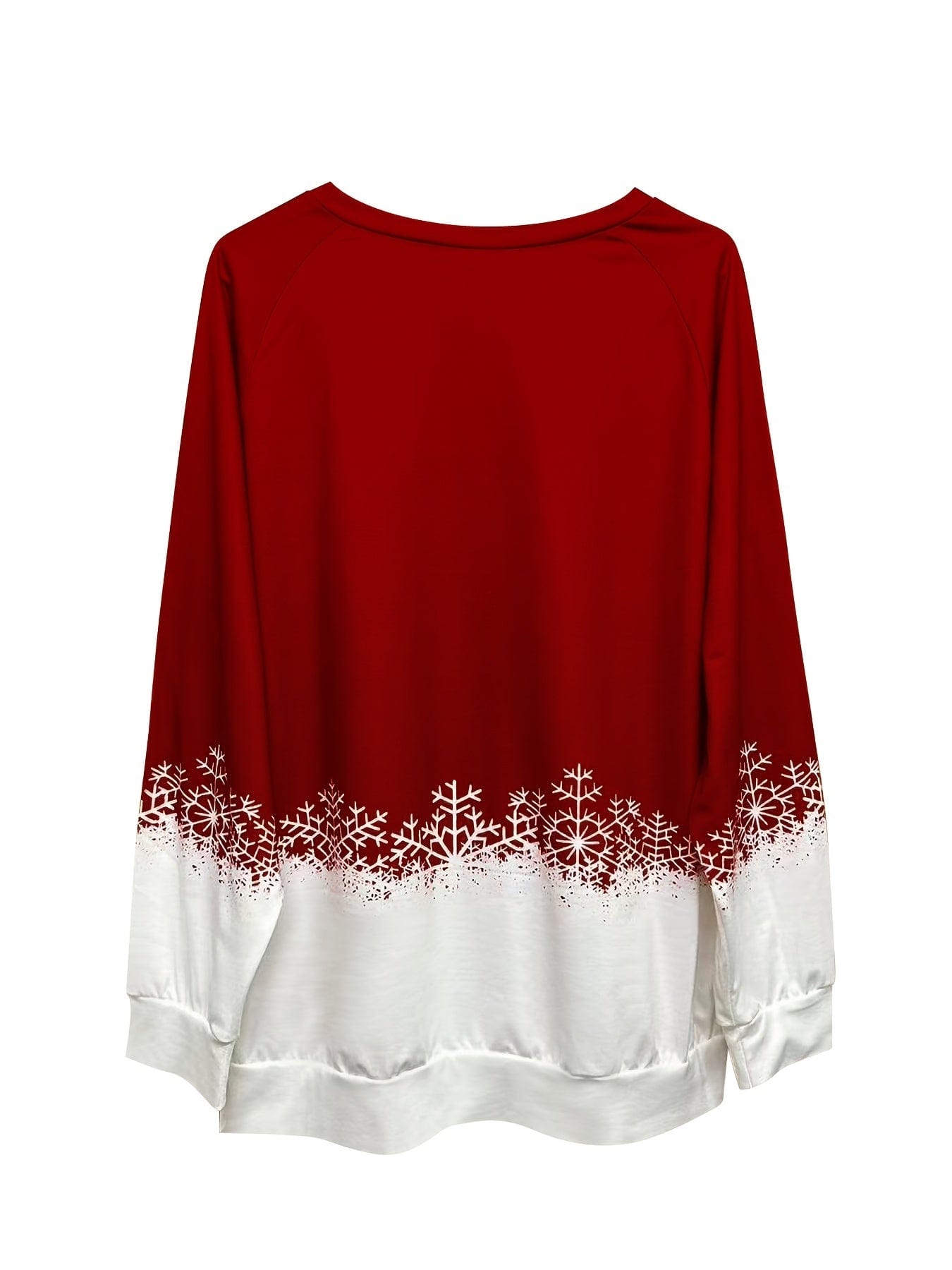 Plus Size Christmas Casual Sweatshirt, Women's Plus Snowflake & Antler Print Long Sleeve Round Neck Medium Stretch Pullover Top
