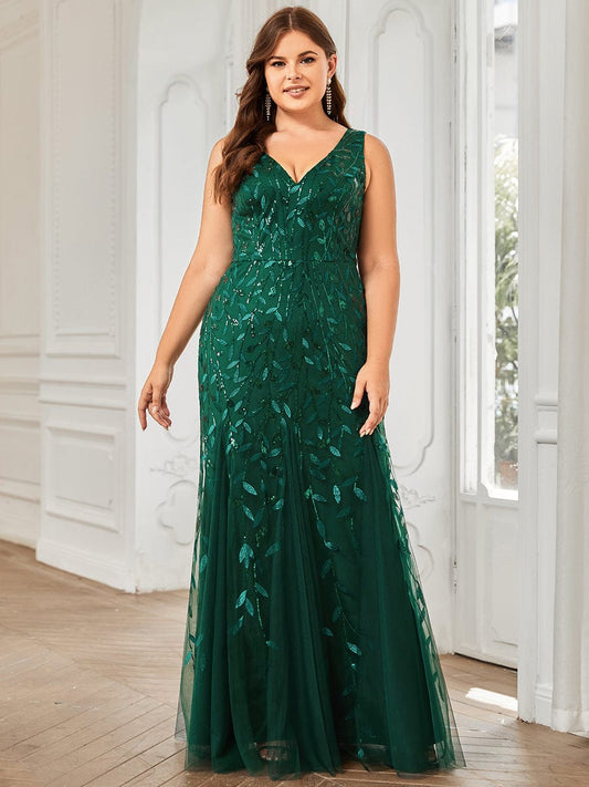 Plus Size Maxi Sequin Formal Dresses & Gowns DRE230973801DGV16 DarkGreen / 16