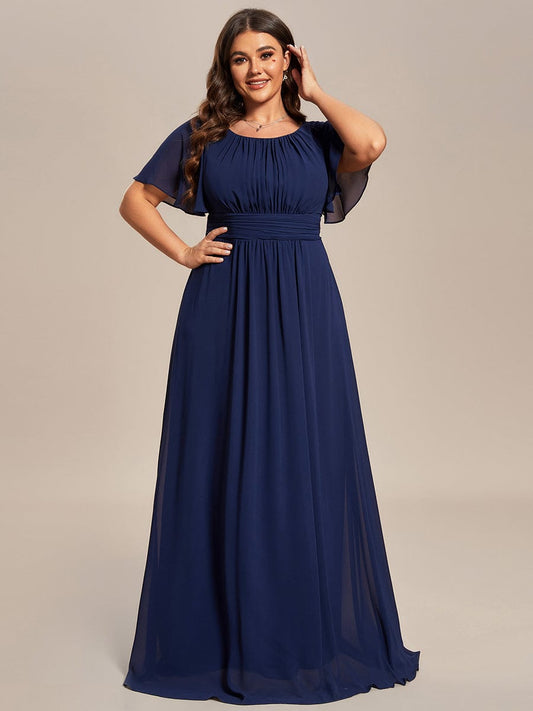 Plus Size Simple Chiffon Pleated A-Line Round Neckline Bridesmaid Dress DRE230912A0301NBY16 Navy / 16