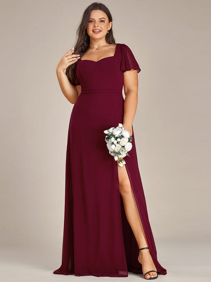 Plus Size Sweetheart A-Line High Slit Maxi Chiffon Bridesmaid Dress DRE230912A0801BDG16 DarkRed / 16