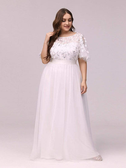 Plus Size Women's Embroidery Evening Dresses with Short Sleeve DRE230970165WHT16 White / 16