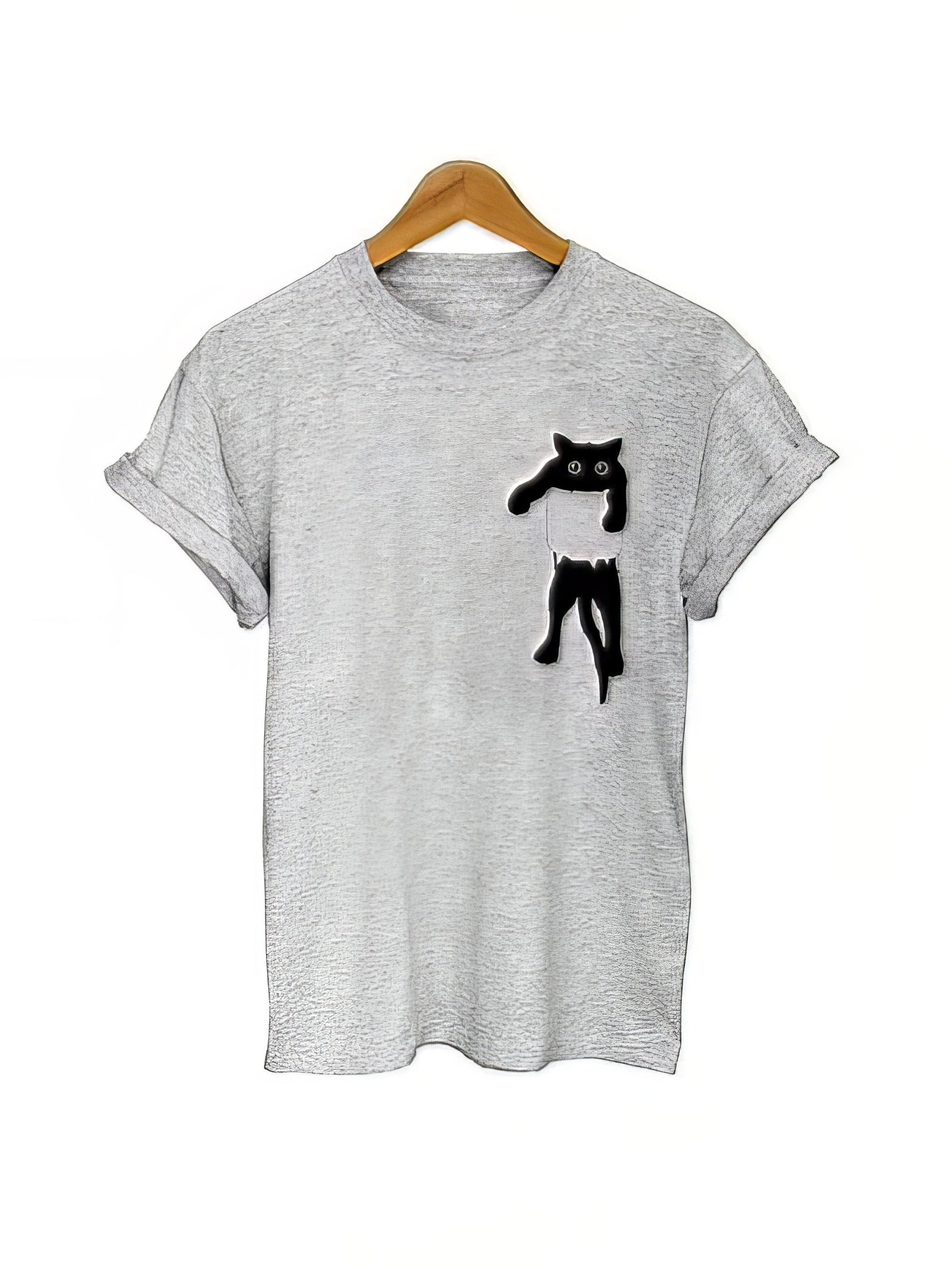 Pocket Cat T-shirt Women's Cute Black Kitty TSH210326328GRAS Gray / 2 (S)