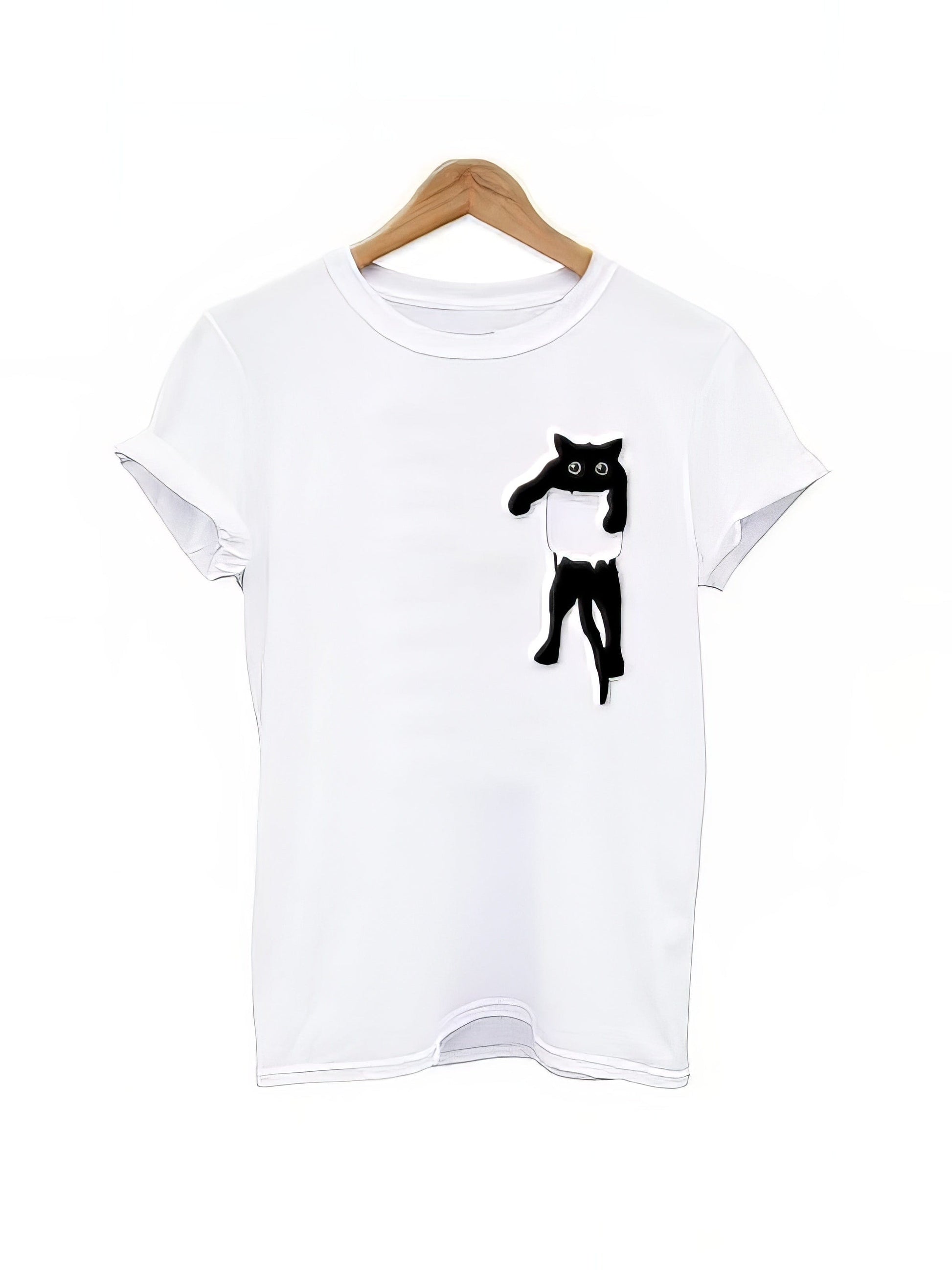 Pocket Cat T-shirt Women's Cute Black Kitty TSH210326328WHIS White / 2 (S)