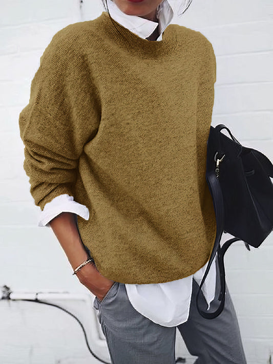 Round Neck Long Sleeve Sweater SWE2109181181YELS Yellow / 2 (S)
