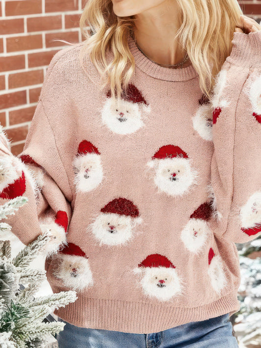 Santa Claus Crew Neck Long Sleeve Sweater SWE2111021258PINS Pink / 2 (S)