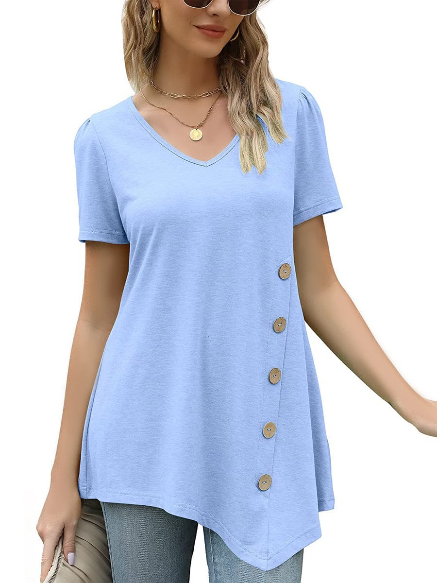 Short Sleeve V Neck Loose Casual T-Shirt TSH2304180137LBLS LightBlue / 2 (S)