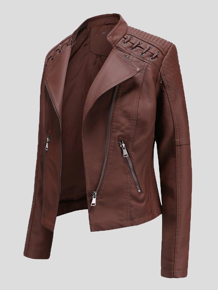Short Slim Leather Motorcycle Jacket
