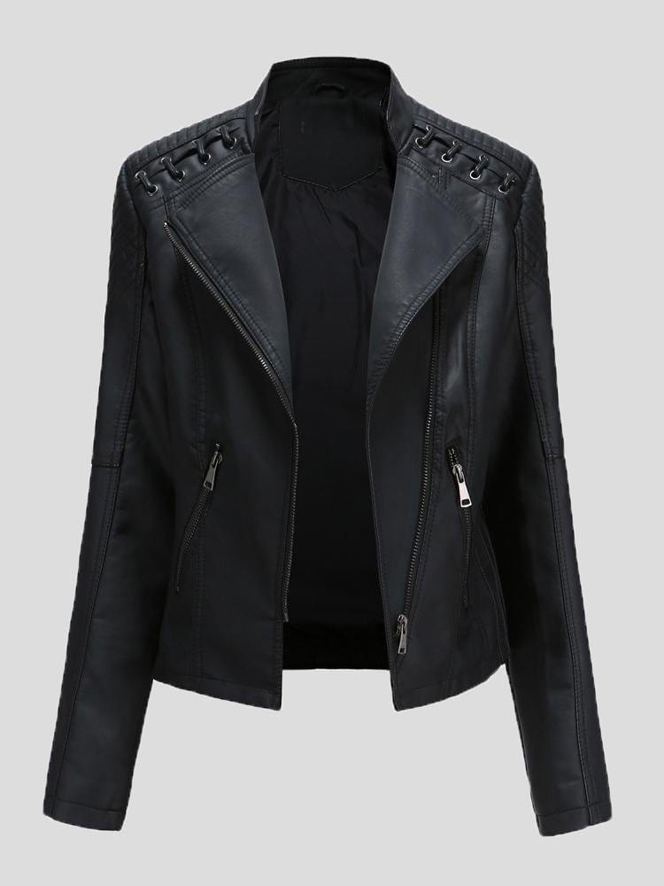 Short Slim Leather Motorcycle Jacket JAC2108271135BLAS Black / 2 (S)