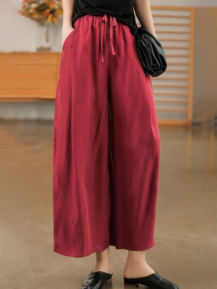 Size Curve Pants Cool Feeling Tie Elastic Loose Casual Pants TRO2303170006DREXL DarkRed / 12 (XL)