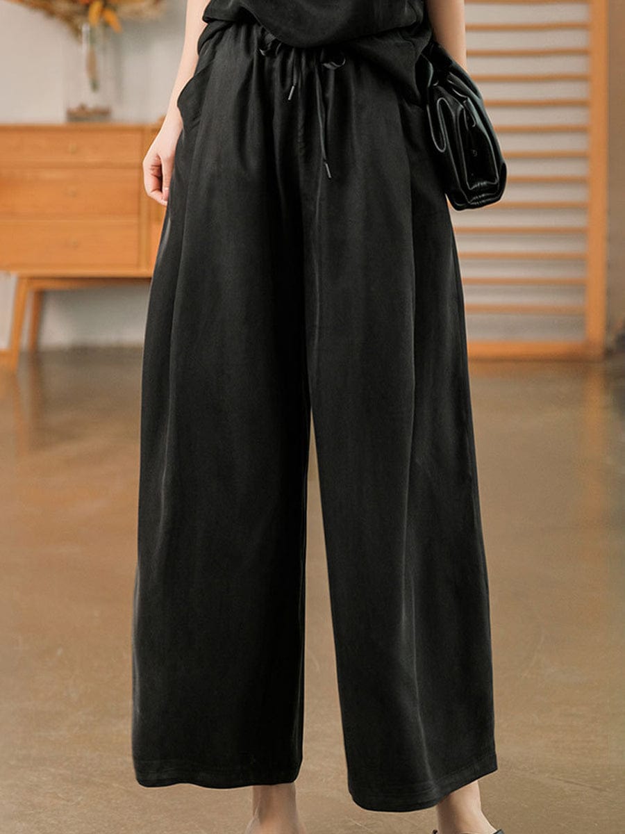 Size Curve Pants Cool Feeling Tie Elastic Loose Casual Pants TRO2303170006BLAXL Black / 12 (XL)