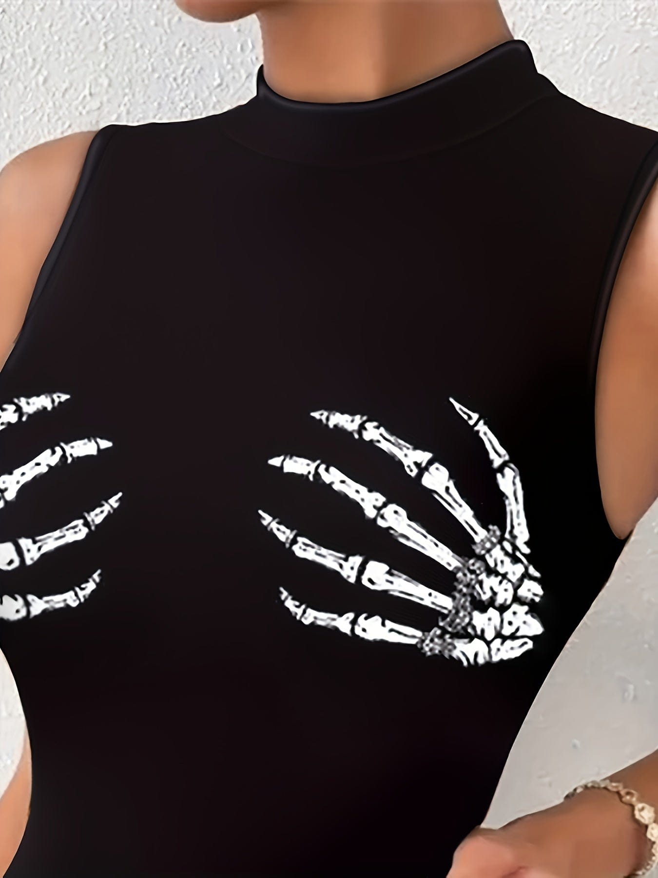 Skeleton Hand Print Sleeveless Slim One-Piece Jumpsuit