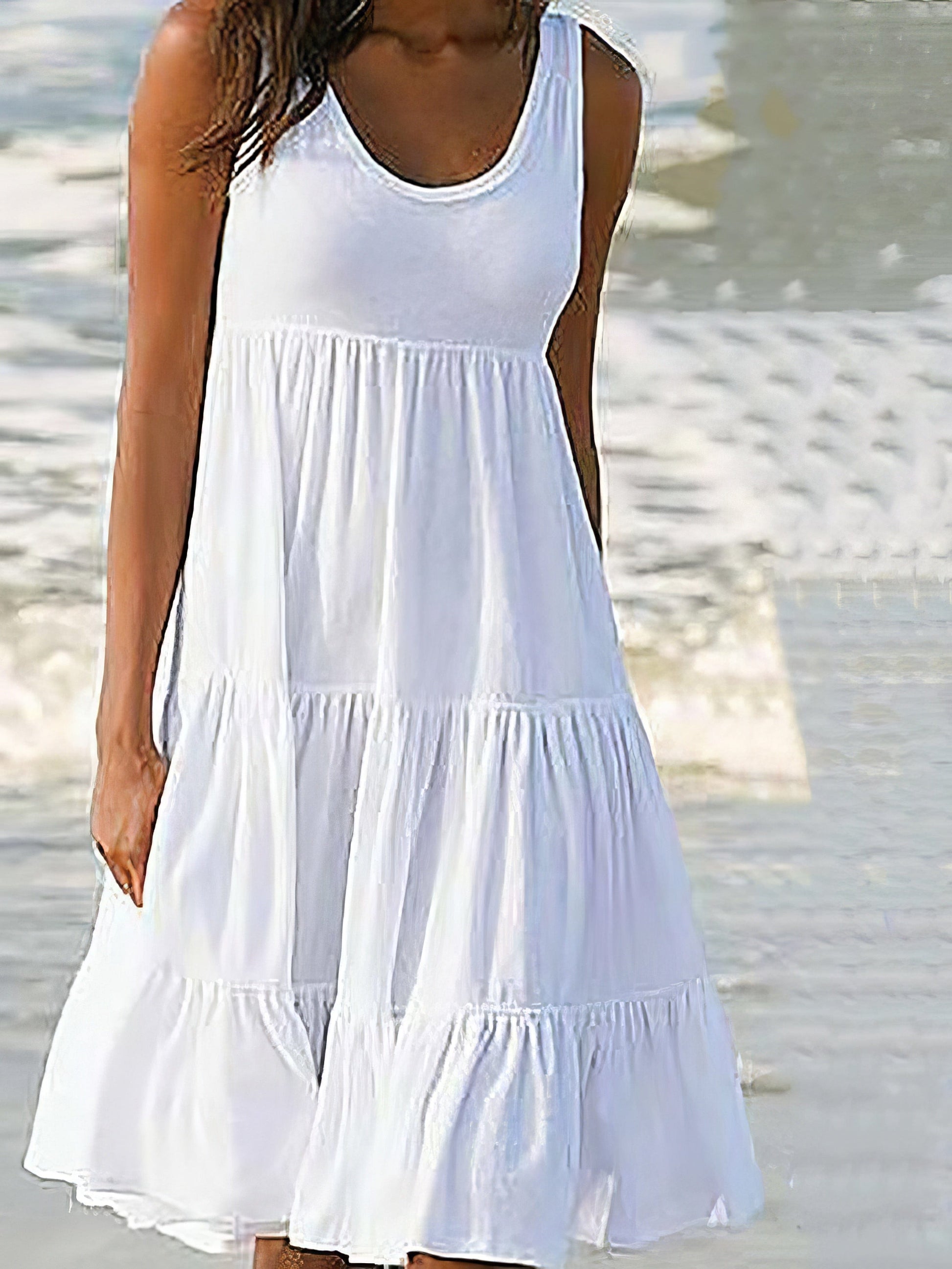 Sleeveless Round Neck Stitching Beach Dress DRE2107031585WHIS White / 2 (S)