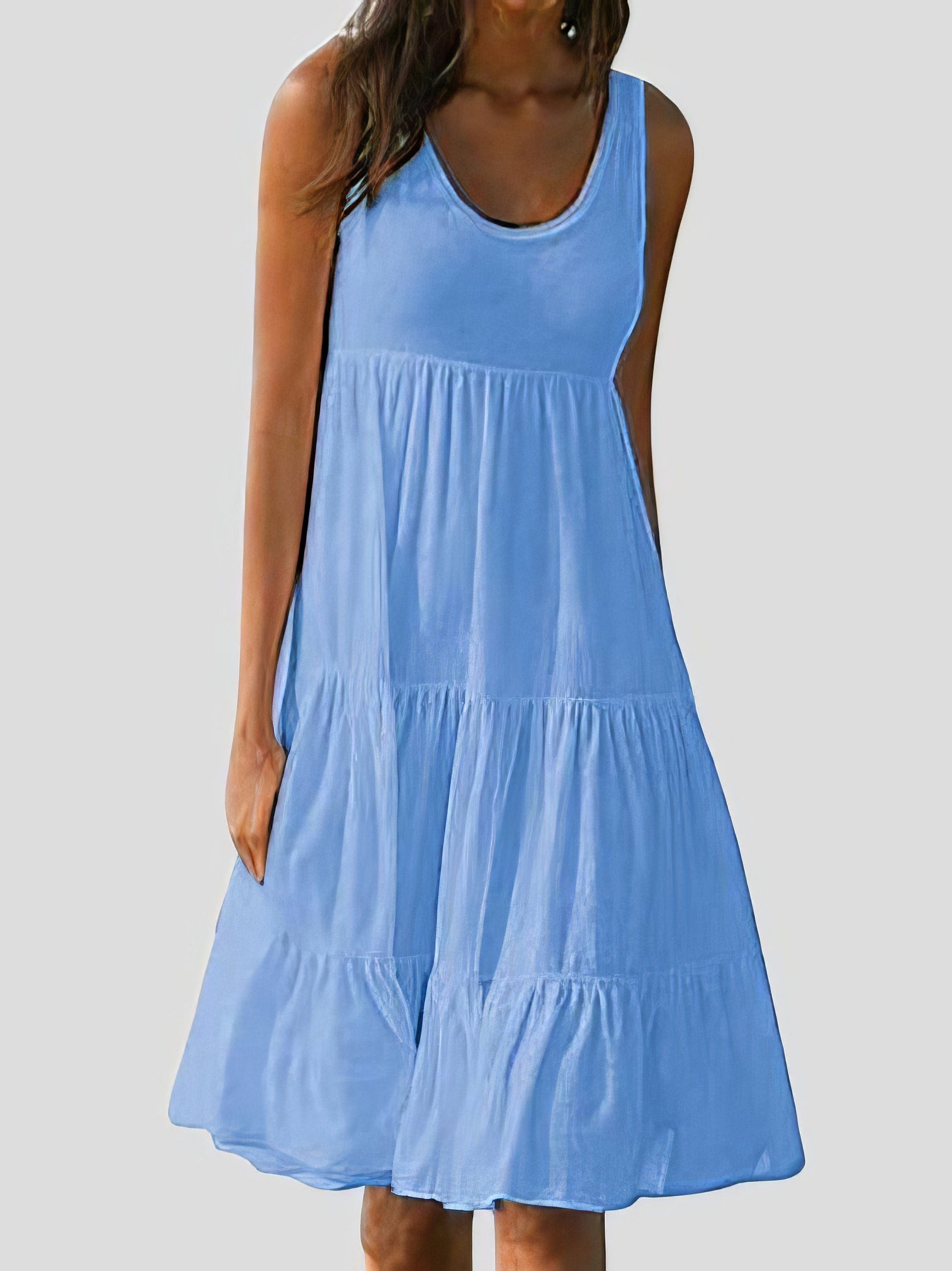 Sleeveless Round Neck Stitching Beach Dress DRE2107031585BLUS Blue / 2 (S)