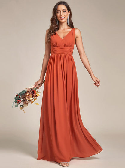 Sleeveless V-Neck Plain Chiffon Maxi Bridesmaid Dress DRE2310040007ORA4 Orange / 4