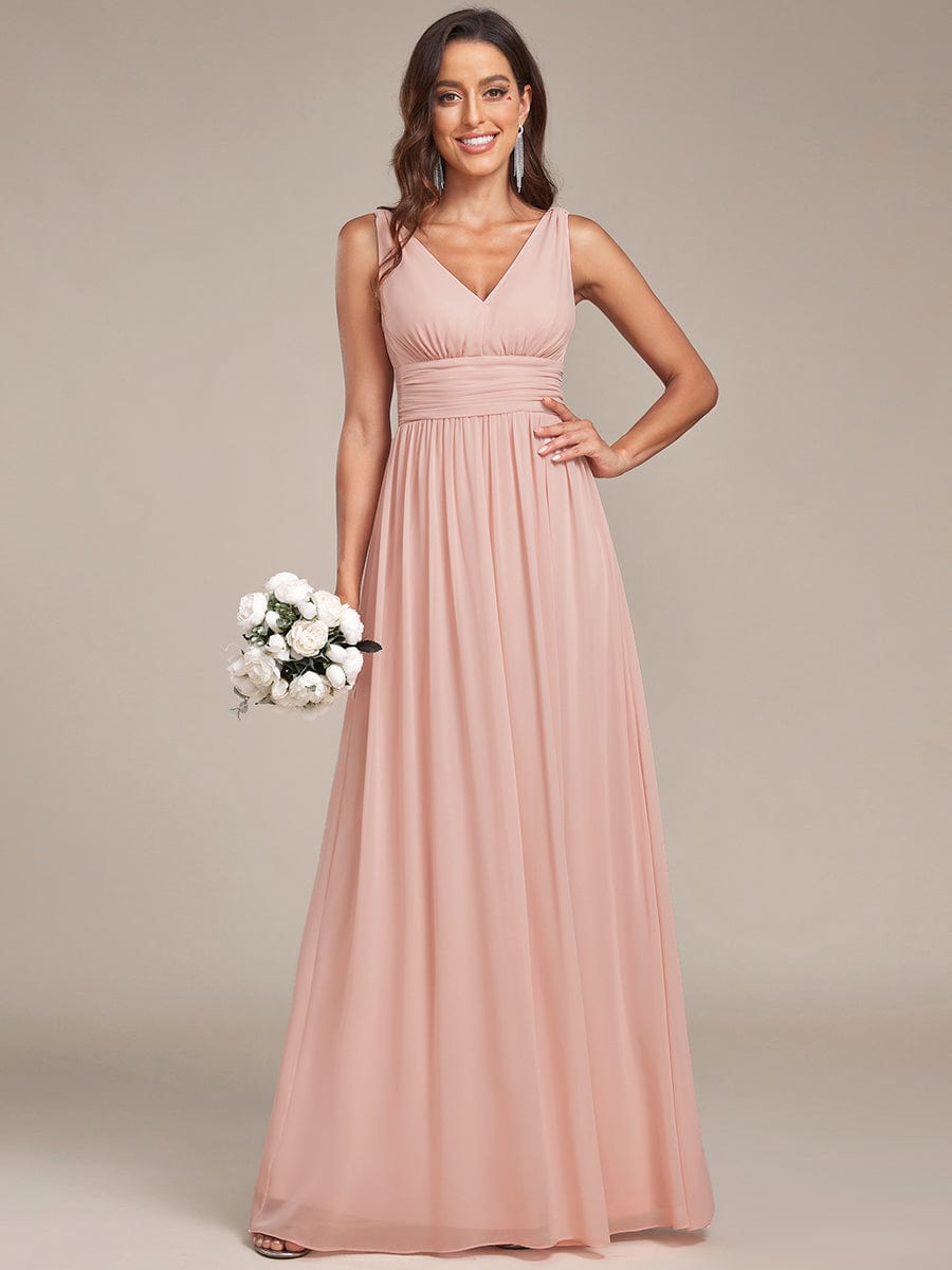 Sleeveless V-Neck Plain Chiffon Maxi Bridesmaid Dress DRE2310040007PNK4 Pink / 4