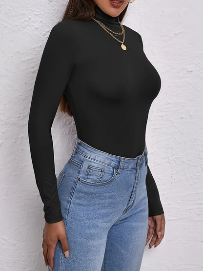 Slim Fitted Turtleneck Long Sleeve Casual Basic T-Shirt