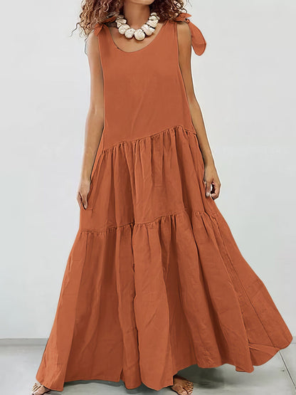 Sling Round Neck Bohemian Sleeveless Dress DRE2112303224ORAS Orange / 2 (S)