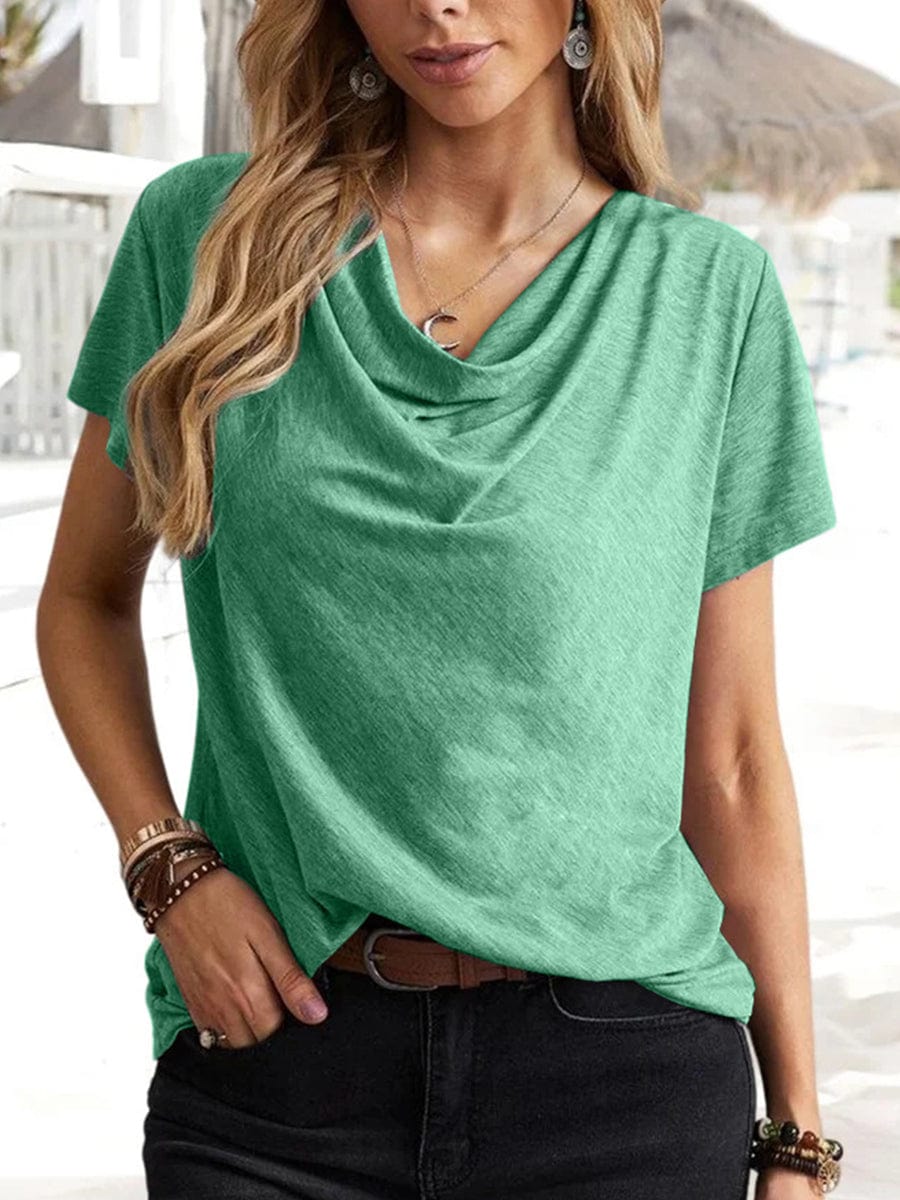 Solid Casual Fashion Short-Sleeved T-Shirt TSH2303080066GRES Green / 2 (S)