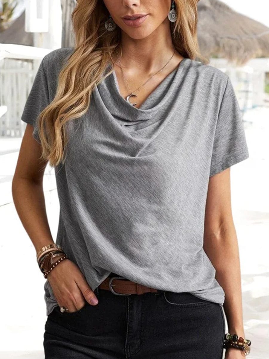 Solid Casual Fashion Short-Sleeved T-Shirt TSH2303080066GRYS Gray / 2 (S)