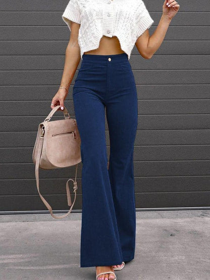Solid Color Mid Waist Slim Micro Flare Pants TRO230103001DBLUS Navy / 2 (S)