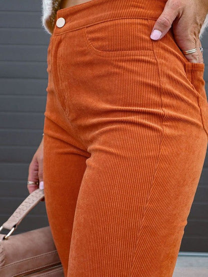 Solid Color Mid Waist Slim Micro Flare Pants
