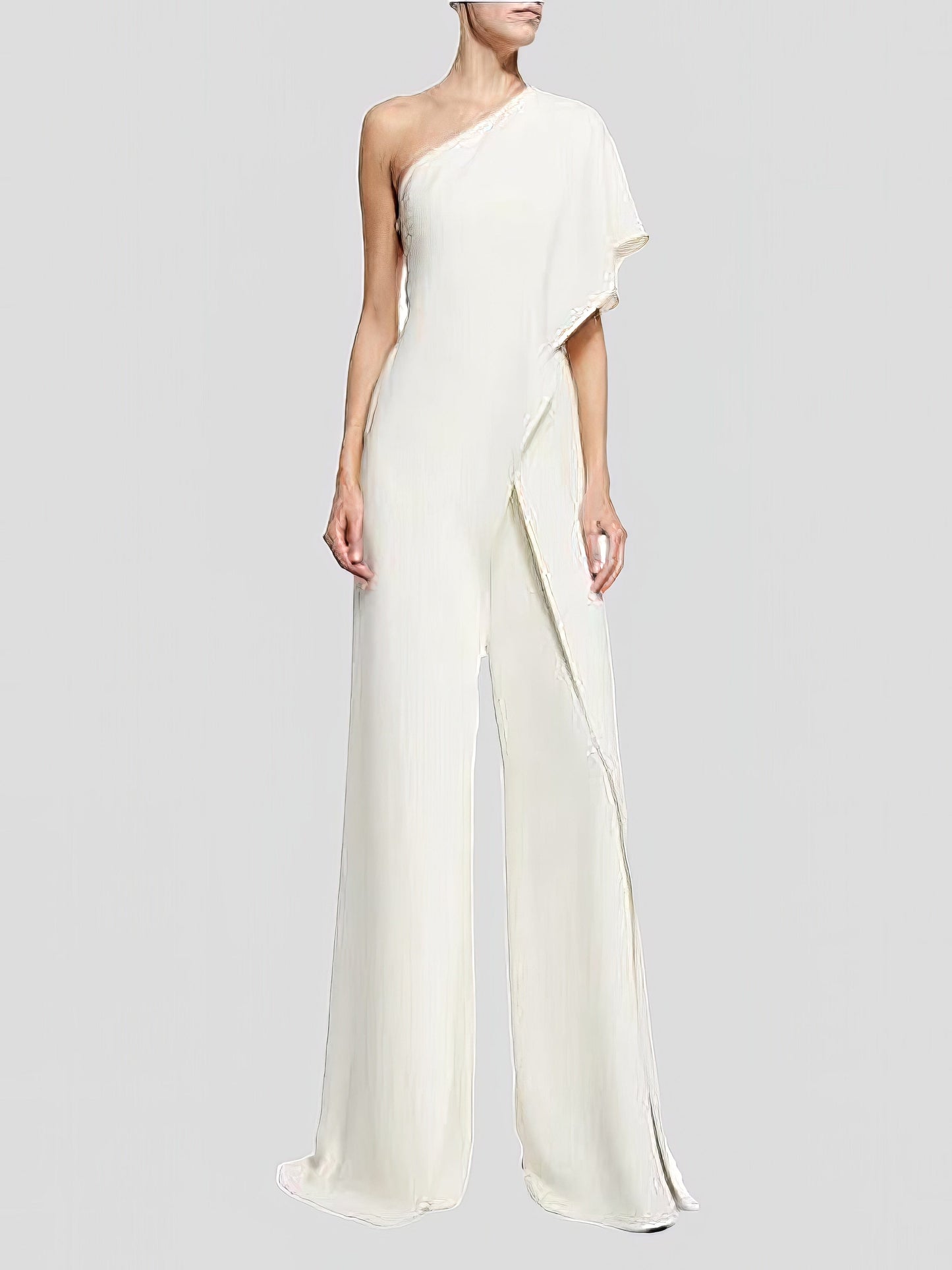 Solid One Shoulder Wide Leg Jumpsuit JUM2201221409WHIS White / 2 (S)