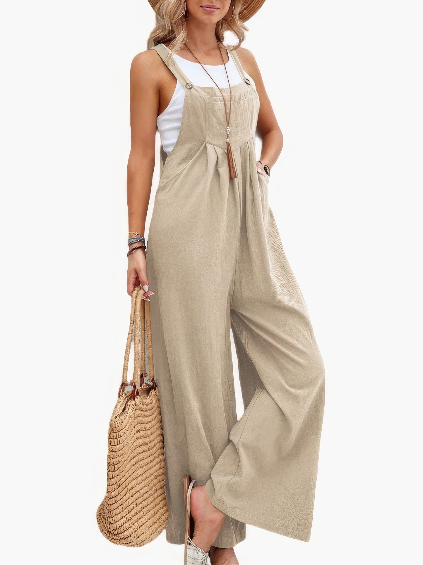 Solid Pocket Wide Leg Casual Jumpsuit JUM2209281815KHAS Khaki / 2 (S)