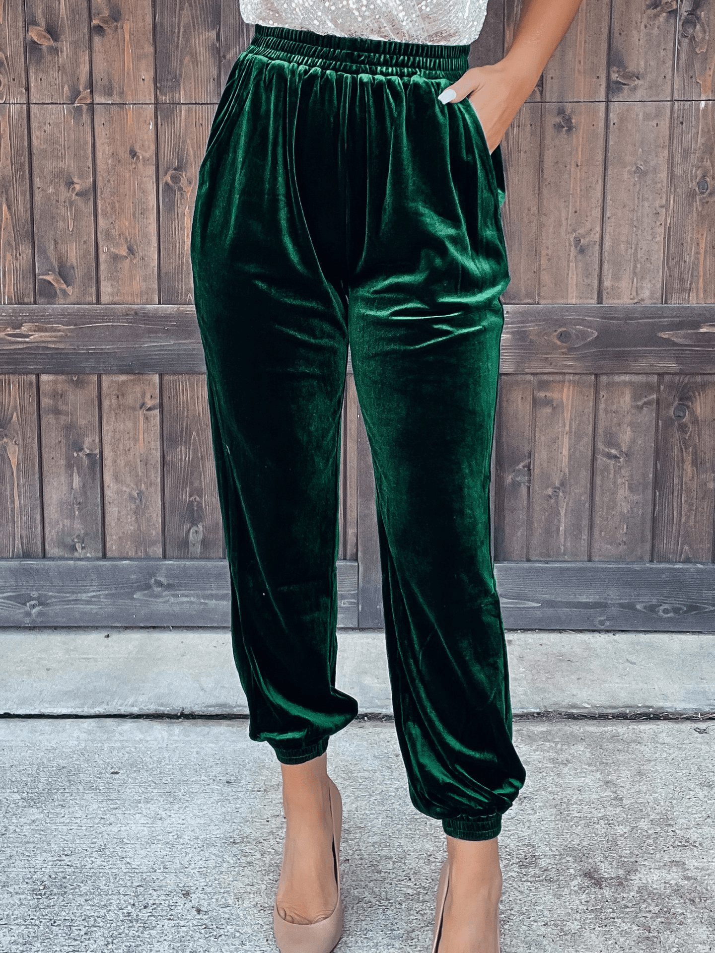 Solid Velvet Straight-leg Pants BOT2210171122GRES Green / 2 (S)