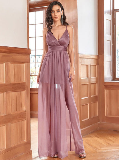 Spaghetti Strap 2 in 1 Sheer Evening Dress DRE230912A9615POH4 RosyBrown / 4
