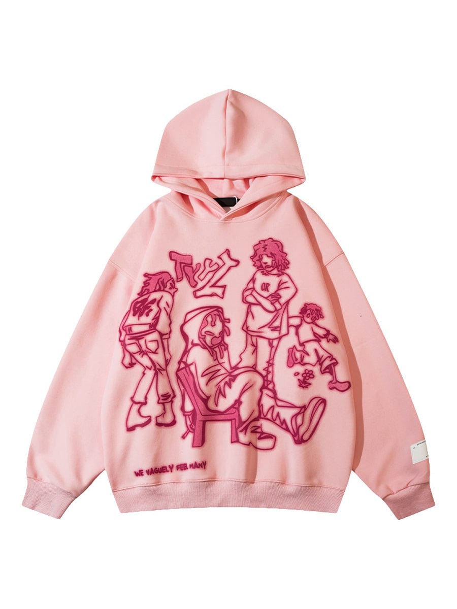 Star Letter Print Zip Up Loose Retro Oversized Long Sleeve Hoodie HOO2308050018PINXXL Pink / 2(S)