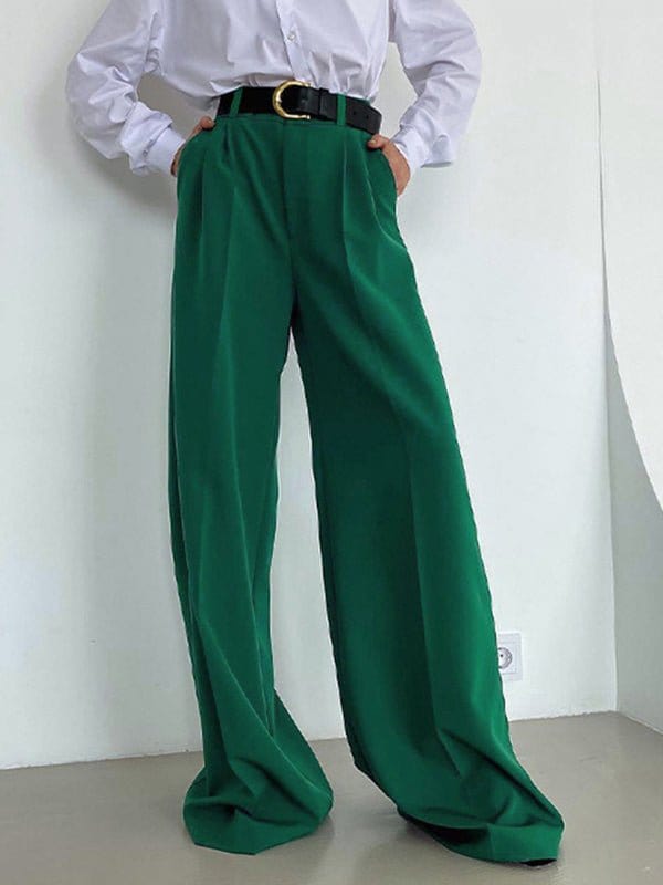 Straight High Waist Floor Dragging Casual Wide Leg Pants TRO2301060001GRES Green / 2 (S)