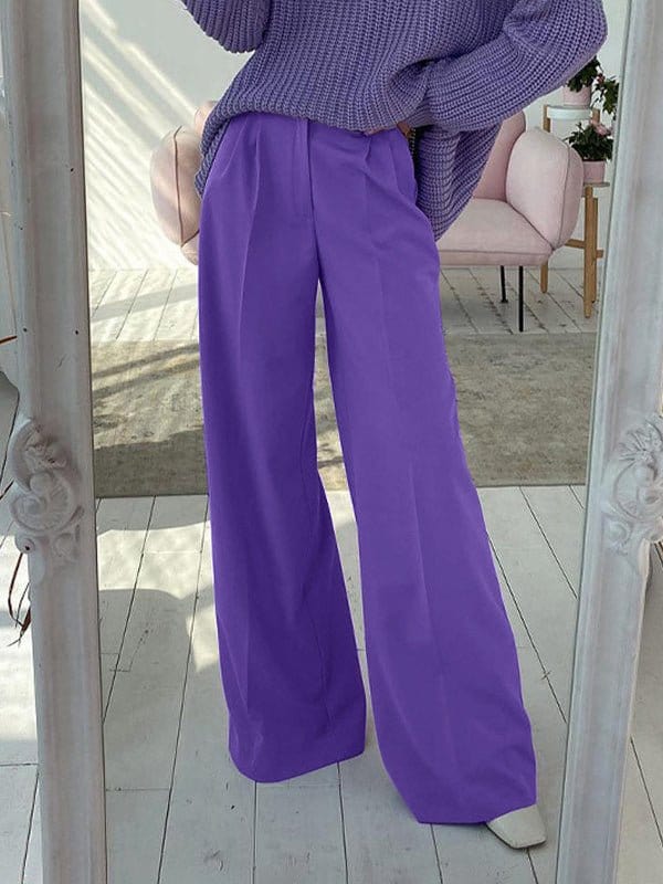 Straight High Waist Floor Dragging Casual Wide Leg Pants TRO2301060001PURS Purple / 2 (S)