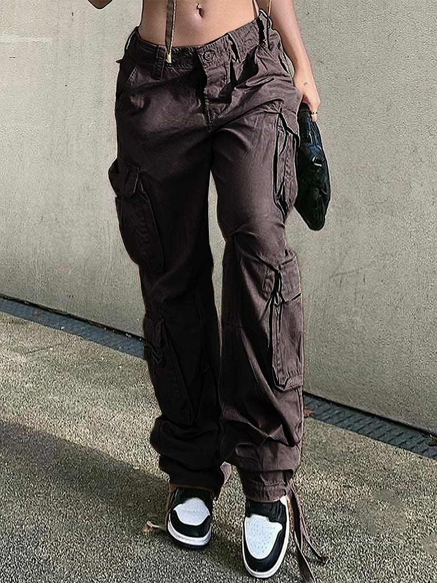Street Hip Hop Style Denim Workwear Casual Pants TRO2304050008BROS Brown / 2 (S)