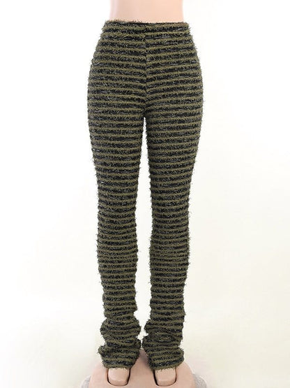Striped Sexy Slim Fit Knitted Pants BOT2212131125BROS Brown / 2 (S)