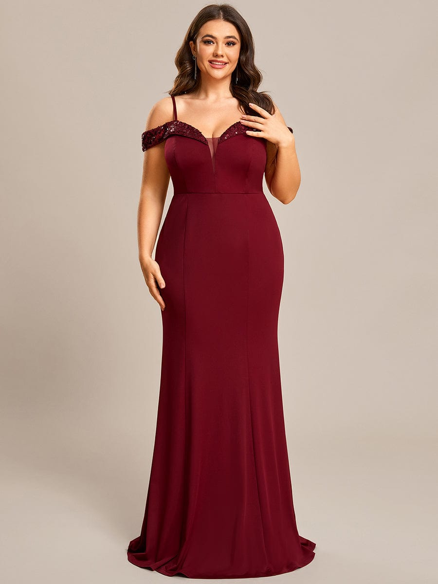 Stylish Plus Size Bodycon Deep V-Neck Sequin Evening Dress DRE230912B0201BDG16 DarkRed / 16