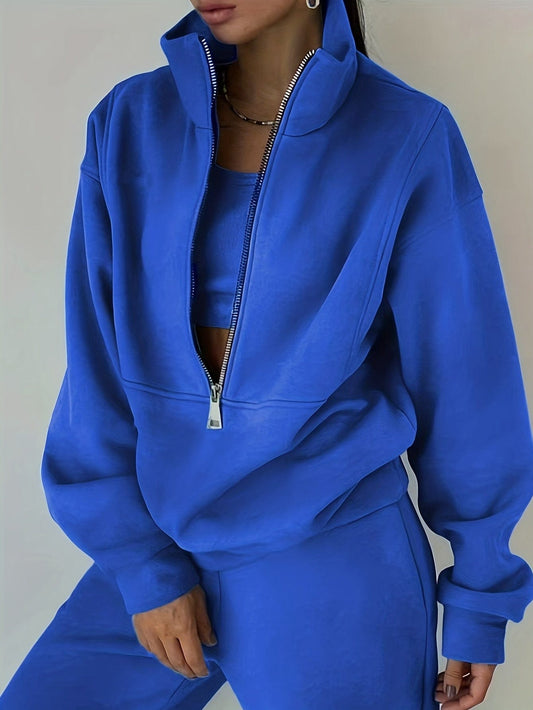 Stylish Zip-Up Sweatshirt & Solid Sweatpants Two-Piece Set TEMU2311150108S(4) Blue / S(4)