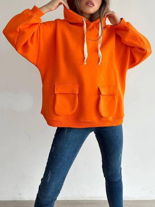 Sweater Loose Casual Long Sleeve Hoodie HOO2212211413ORAS OrangeRed / 2 (S)